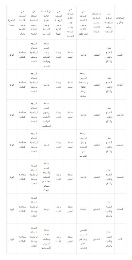 نموذج جدول يومي لتنظيم الوقت جاهز